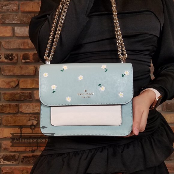 Kate Spade Remi Embroidered Lea Aphrodite Green SPRING Flap Chain Crossbody NWT - Picture 4 of 6